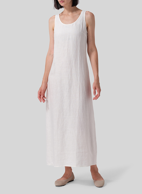 Linen Fitting Round Neck Long Dress