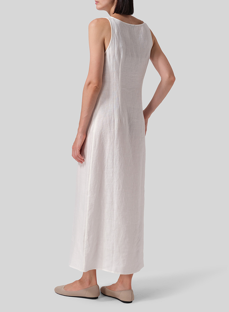 Linen Fitting Round Neck Long Dress