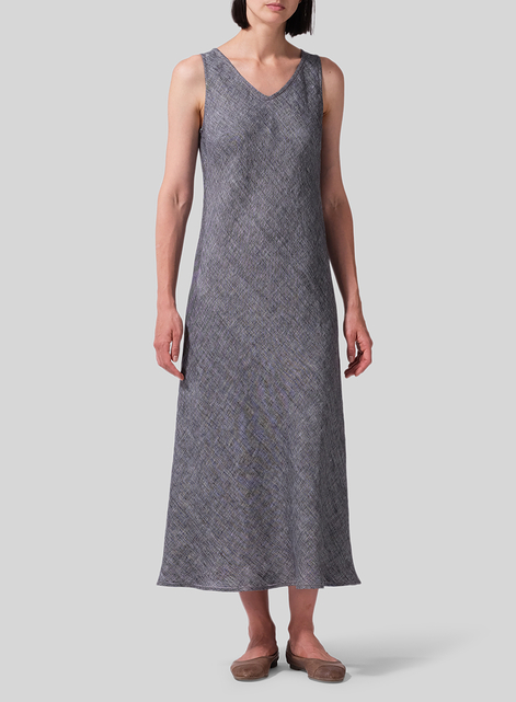 Linen Bias Cut Sleeveless Long Dress