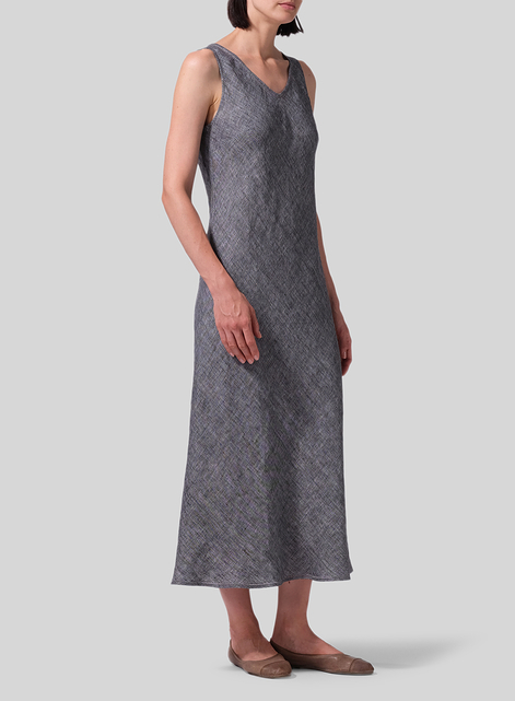 Linen Bias Cut Sleeveless Long Dress