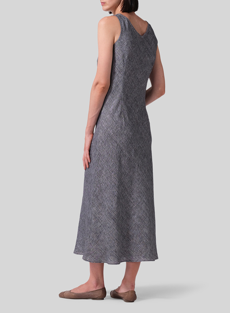 Linen Bias Cut Sleeveless Long Dress