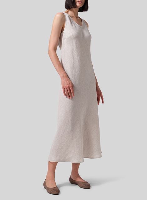 Linen Bias Cut Sleeveless Long Dress