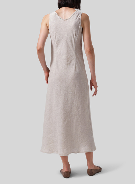 Linen Bias Cut Sleeveless Long Dress
