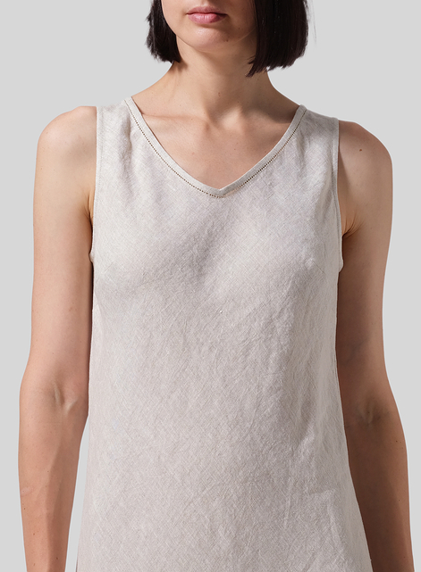 Linen Bias Cut Sleeveless Long Dress
