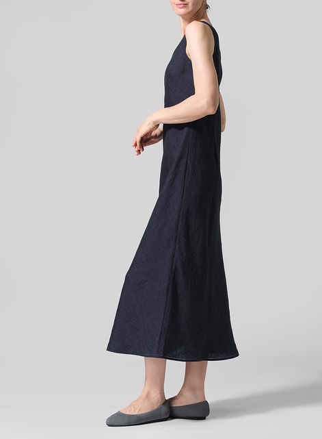 Linen Bias Cut Sleeveless Long Dress
