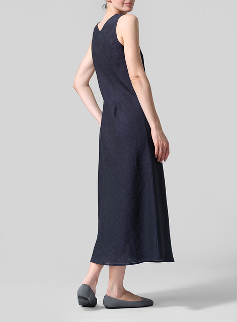 Linen Bias Cut Sleeveless Long Dress