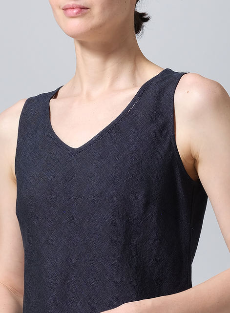 Linen Bias Cut Sleeveless Long Dress