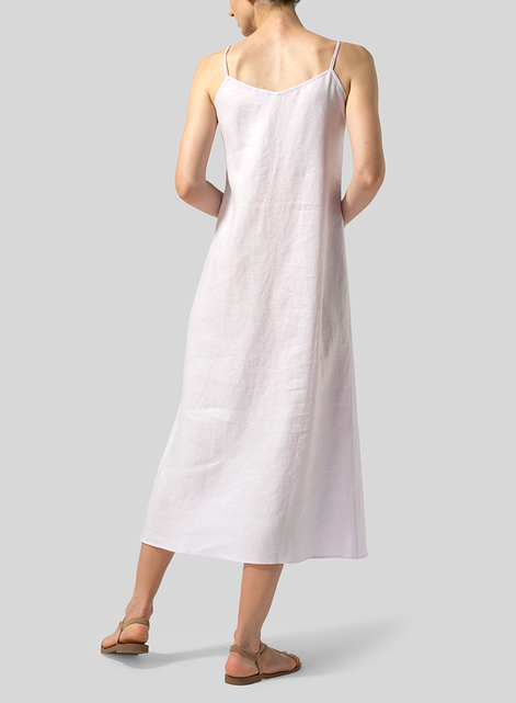 Linen Spaghetti Strap Long Dress 