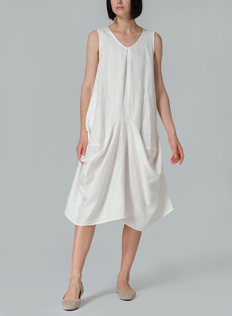 Linen Sleeveless Draped Dress
