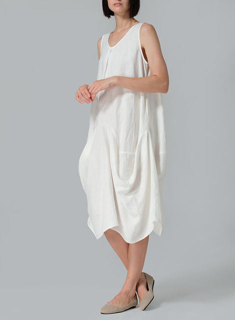 Linen Sleeveless Draped Dress
