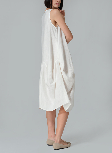 Linen Sleeveless Draped Dress