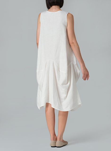 Linen Sleeveless Draped Dress
