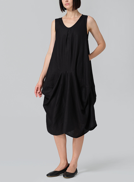 Linen Sleeveless Draped Dress