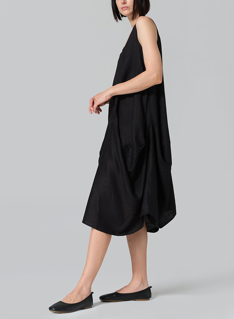 Linen Sleeveless Draped Dress