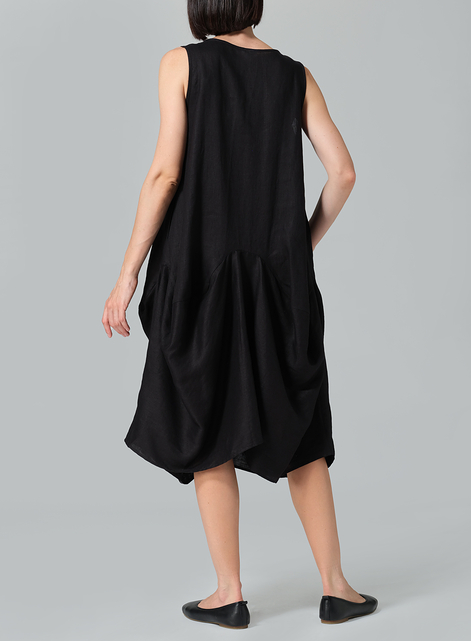 Linen Sleeveless Draped Dress