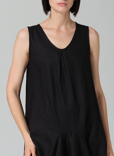 Linen Sleeveless Draped Dress