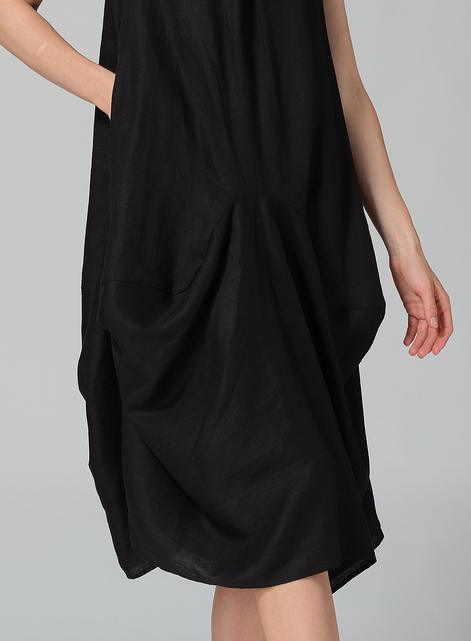 Linen Sleeveless Draped Dress