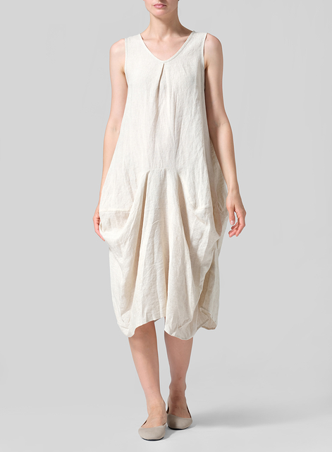 Linen Sleeveless Draped Dress