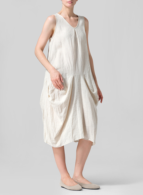Linen Sleeveless Draped Dress