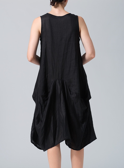 Linen Sleeveless Draped Dress