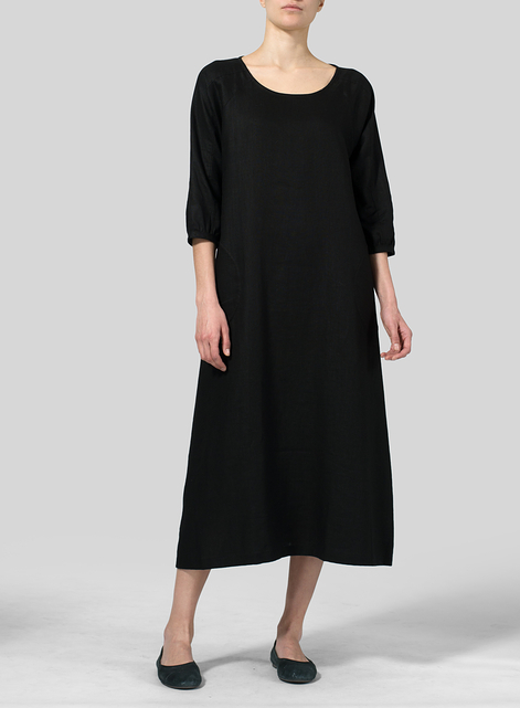 Linen Elbow Sleeve Long Dress