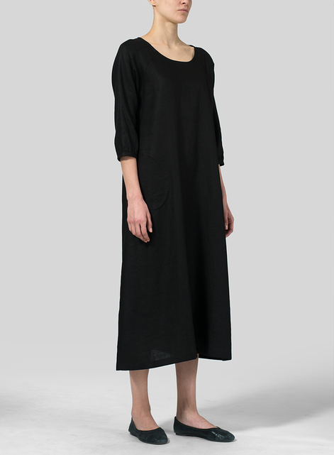 Linen Elbow Sleeve Long Dress