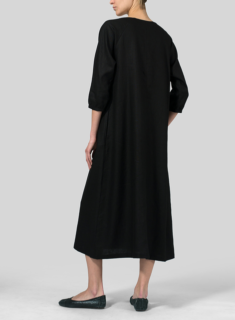 Linen Elbow Sleeve Long Dress