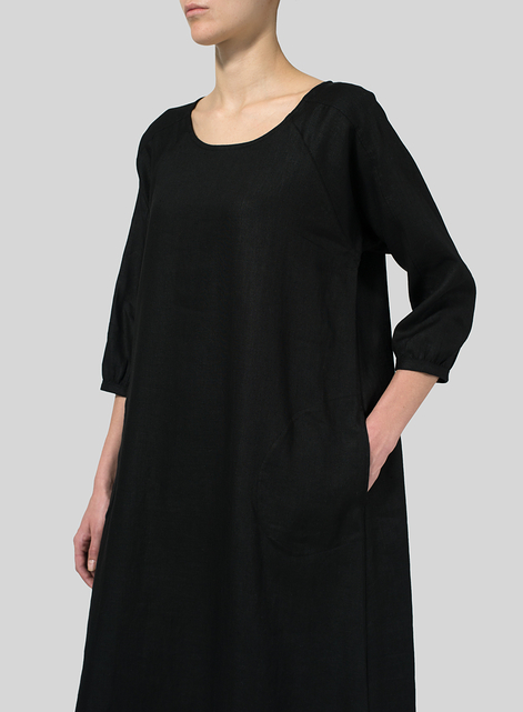 Linen Elbow Sleeve Long Dress