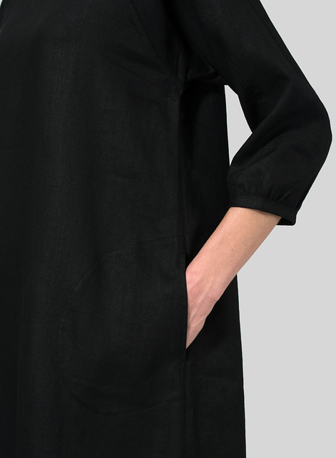 Linen Elbow Sleeve Long Dress