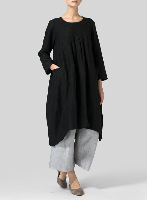 Linen High-Low Babydoll Dress