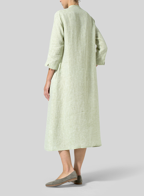 Linen V-neck Mandarin Collar Dress Tunic