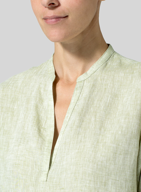 Linen V-neck Mandarin Collar Dress Tunic