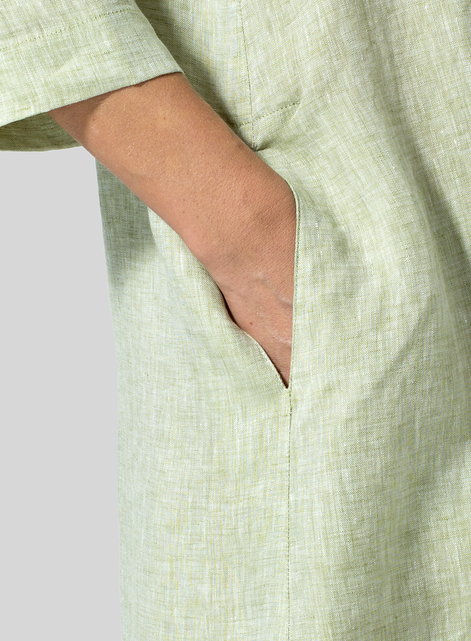 Linen V-neck Mandarin Collar Dress Tunic