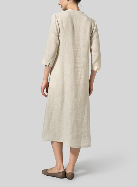 Linen V-neck Mandarin Collar Dress Tunic