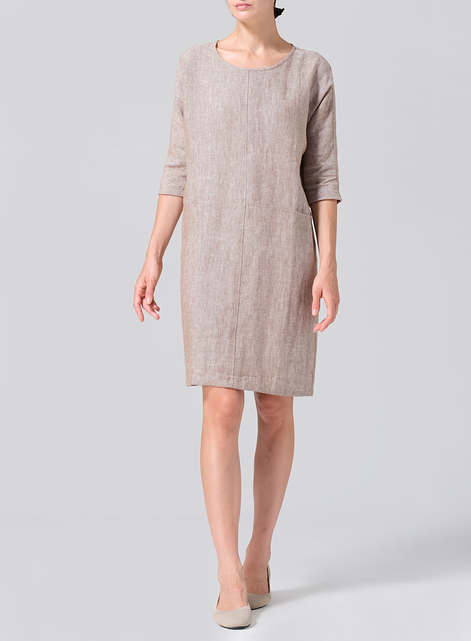 beige linen dress Embroidered Floral Linen Midi Dress | Cute Dresses main image 0