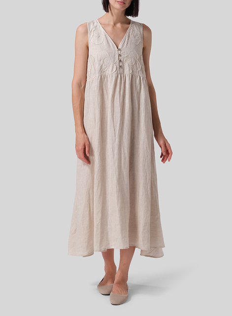 knee length dresses for ladies Women's Destiny A-Line Sleeveless Linen Cotton Midi Dress S/M/L/Customize White Mean Blvd M / White