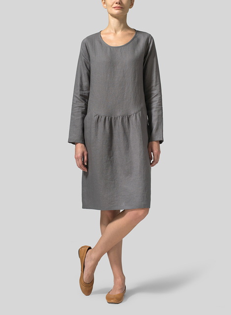 Linen Pleated-Waist Dress