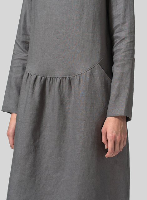 Linen Pleated-Waist Dress