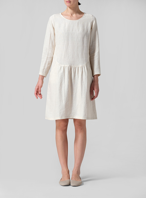 Linen Pleated-Waist Dress