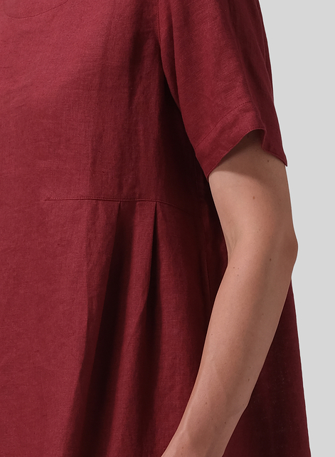 Linen Boat Neck Short Sleeve Dress