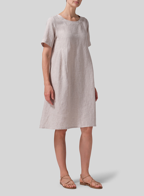 Linen Boat Neck Short Sleeve Dress