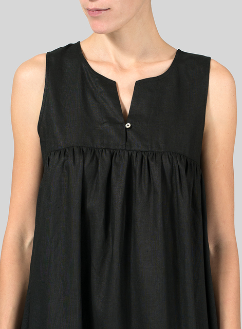 Linen Sleeveless Pleated Maxi Dress