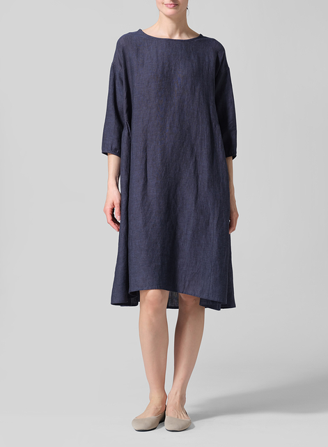Linen A-Line Round Neck Dress