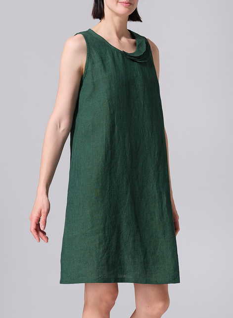 Linen Pleated A-Line Dress