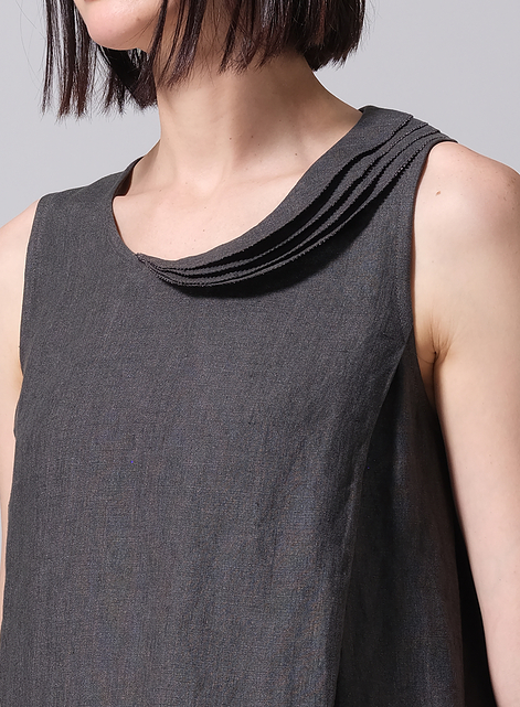 Linen Pleated A-Line Dress