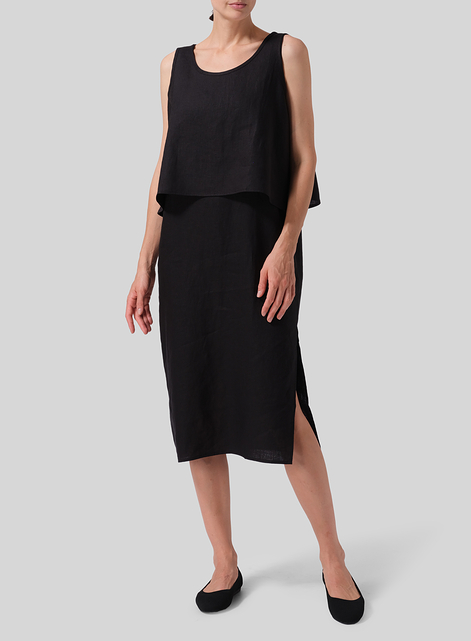 Linen Shift Dress Vest Suit