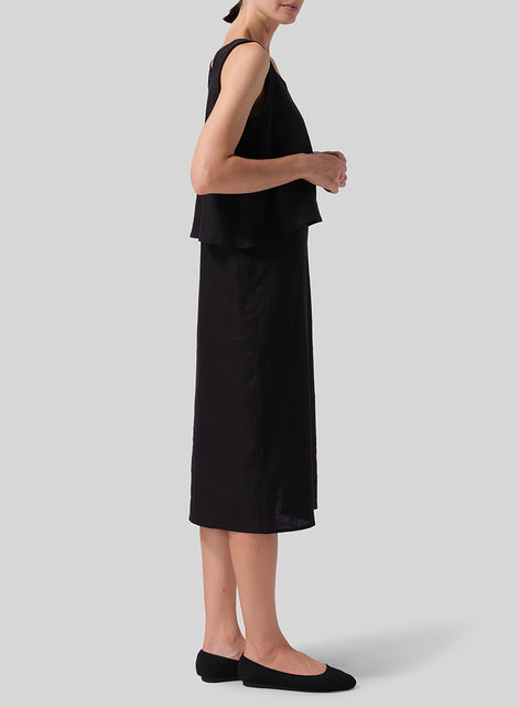 Linen Shift Dress Vest Suit
