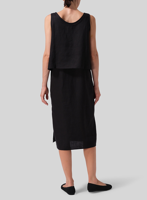Linen Shift Dress Vest Suit