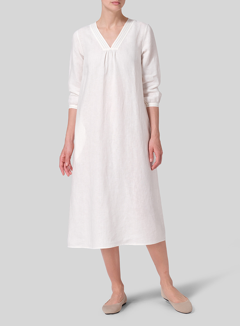 Linen A-line Embroidered Dress