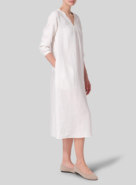 Linen A-line Embroidered Dress